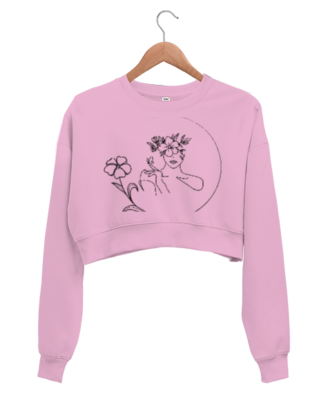 Tisho - doğa ve zerafet Pembe Kadın Crop Sweatshirt