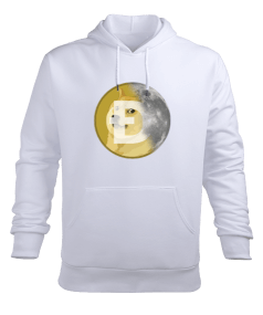 DOGE to the Moon v1H Beyaz Erkek Kapüşonlu Hoodie Sweatshirt