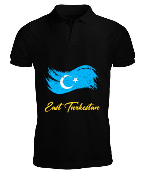 Tisho - Doğu Türkistan,Uyghur,East Turkestan. Siyah Erkek Kısa Kol Polo Yaka