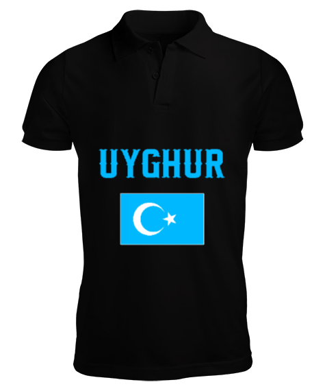 Tisho - Doğu Türkistan,Uyghur,East Turkestan. Siyah Erkek Kısa Kol Polo Yaka