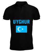 Doğu Türkistan,Uyghur,East Turkestan. Siyah Erkek Kısa Kol Polo Yaka - Thumbnail