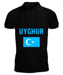 Doğu Türkistan,Uyghur,East Turkestan. Siyah Erkek Kısa Kol Polo Yaka