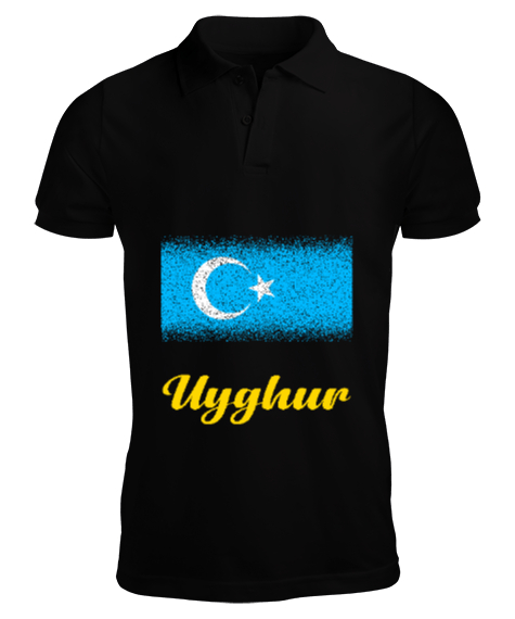 Tisho - Doğu Türkistan,Uyghur,East Turkestan. Siyah Erkek Kısa Kol Polo Yaka