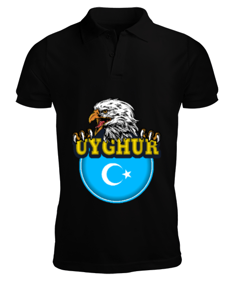 Tisho - Doğu Türkistan,Uyghur,East Turkestan. Siyah Erkek Kısa Kol Polo Yaka