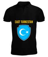 Doğu Türkistan,Uyghur,East Turkestan. Siyah Erkek Kısa Kol Polo Yaka - Thumbnail