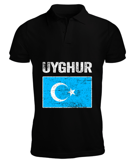 Tisho - Doğu Türkistan,Uyghur,East Turkestan. Siyah Erkek Kısa Kol Polo Yaka