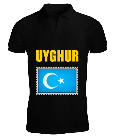 Tisho - Doğu Türkistan,Uyghur,East Turkestan. Siyah Erkek Kısa Kol Polo Yaka