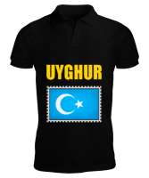 Doğu Türkistan,Uyghur,East Turkestan. Siyah Erkek Kısa Kol Polo Yaka - Thumbnail