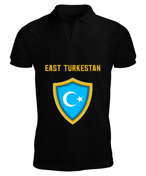 Tisho - Doğu Türkistan,Uyghur,East Turkestan. Siyah Erkek Kısa Kol Polo Yaka