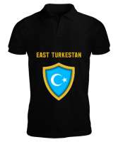 Doğu Türkistan,Uyghur,East Turkestan. Siyah Erkek Kısa Kol Polo Yaka - Thumbnail