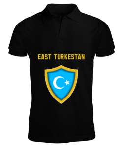 Doğu Türkistan,Uyghur,East Turkestan. Siyah Erkek Kısa Kol Polo Yaka