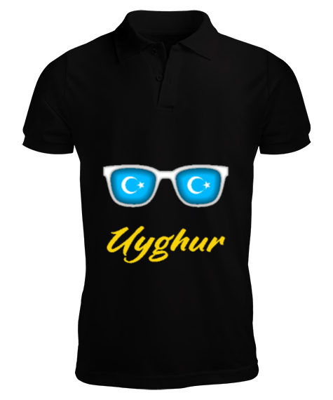 Tisho - Doğu Türkistan,Uyghur,East Turkestan. Siyah Erkek Kısa Kol Polo Yaka