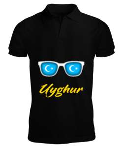 Doğu Türkistan,Uyghur,East Turkestan. Siyah Erkek Kısa Kol Polo Yaka