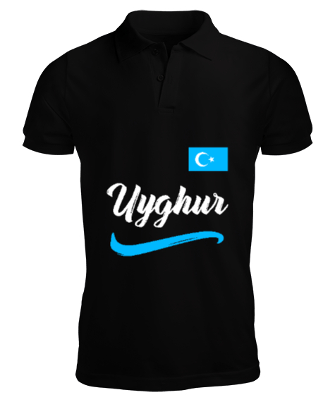 Tisho - Doğu Türkistan,Uyghur,East Turkestan. Siyah Erkek Kısa Kol Polo Yaka