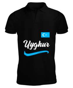 Doğu Türkistan,Uyghur,East Turkestan. Siyah Erkek Kısa Kol Polo Yaka