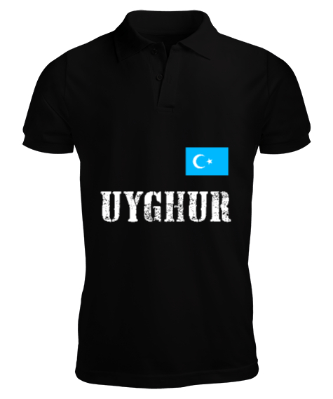 Tisho - Doğu Türkistan,Uyghur,East Turkestan. Siyah Erkek Kısa Kol Polo Yaka