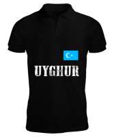 Doğu Türkistan,Uyghur,East Turkestan. Siyah Erkek Kısa Kol Polo Yaka - Thumbnail