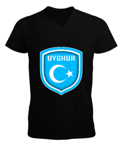 Tisho - Doğu Türkistan,Uyghur,East Turkestan. Siyah Erkek Kısa Kol V Yaka Tişört