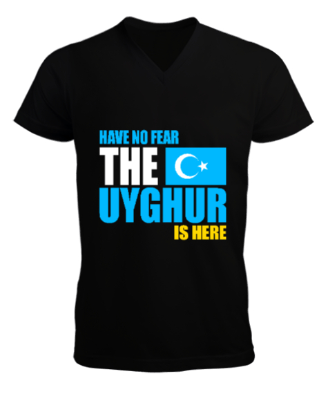 Tisho - Doğu Türkistan,Uyghur,East Turkestan. Siyah Erkek Kısa Kol V Yaka Tişört