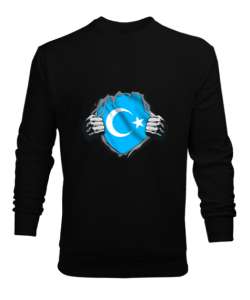 Doğu Türkistan,Uyghur,East Turkestan. Siyah Erkek Sweatshirt