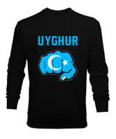 Doğu Türkistan,Uyghur,East Turkestan. Siyah Erkek Sweatshirt - Thumbnail