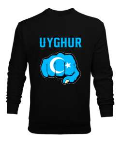 Doğu Türkistan,Uyghur,East Turkestan. Siyah Erkek Sweatshirt