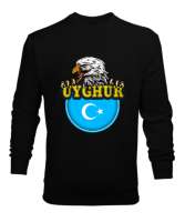 Doğu Türkistan,Uyghur,East Turkestan. Siyah Erkek Sweatshirt - Thumbnail