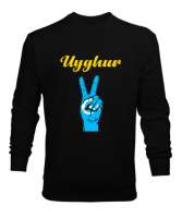 Doğu Türkistan,Uyghur,East Turkestan. Siyah Erkek Sweatshirt - Thumbnail