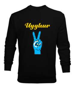 Doğu Türkistan,Uyghur,East Turkestan. Siyah Erkek Sweatshirt