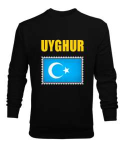 Doğu Türkistan,Uyghur,East Turkestan. Siyah Erkek Sweatshirt