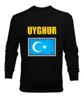 Doğu Türkistan,Uyghur,East Turkestan. Siyah Erkek Sweatshirt - Thumbnail