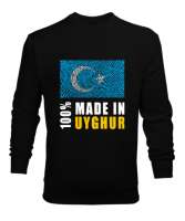 Doğu Türkistan,Uyghur,East Turkestan. Siyah Erkek Sweatshirt - Thumbnail