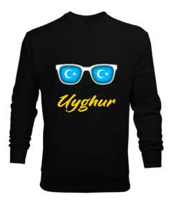 Doğu Türkistan,Uyghur,East Turkestan. Siyah Erkek Sweatshirt