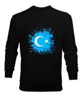 Doğu Türkistan,Uyghur,East Turkestan. Siyah Erkek Sweatshirt - Thumbnail