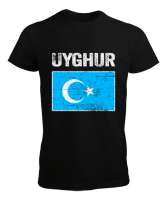 Doğu Türkistan,Uyghur,East Turkestan. Siyah Erkek Tişört - Thumbnail