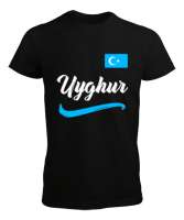 Doğu Türkistan,Uyghur,East Turkestan. Siyah Erkek Tişört - Thumbnail