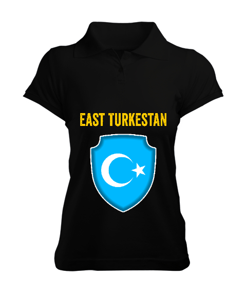 Tisho - Doğu Türkistan,Uyghur,East Turkestan. Siyah Kadın Polo Yaka Tişört