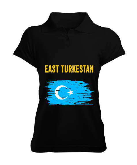 Tisho - Doğu Türkistan,Uyghur,East Turkestan. Siyah Kadın Polo Yaka Tişört