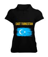 Doğu Türkistan,Uyghur,East Turkestan. Siyah Kadın Polo Yaka Tişört - Thumbnail