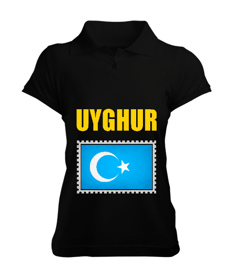 Tisho - Doğu Türkistan,Uyghur,East Turkestan. Siyah Kadın Polo Yaka Tişört