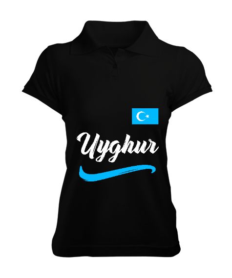 Tisho - Doğu Türkistan,Uyghur,East Turkestan. Siyah Kadın Polo Yaka Tişört