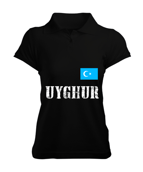 Tisho - Doğu Türkistan,Uyghur,East Turkestan. Siyah Kadın Polo Yaka Tişört