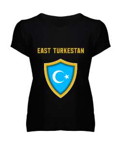 Doğu Türkistan,Uyghur,East Turkestan. Siyah Kadın V Yaka Tişört