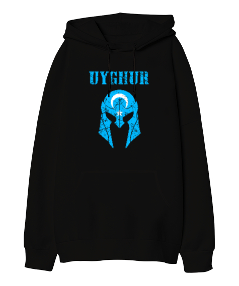 Tisho - Doğu Türkistan,Uyghur,East Turkestan. Siyah Oversize Unisex Kapüşonlu Sweatshirt