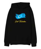 Doğu Türkistan,Uyghur,East Turkestan. Siyah Oversize Unisex Kapüşonlu Sweatshirt - Thumbnail