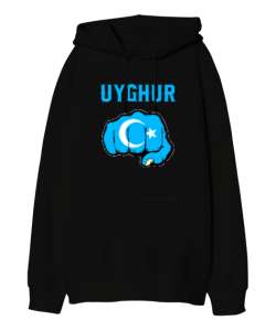 Doğu Türkistan,Uyghur,East Turkestan. Siyah Oversize Unisex Kapüşonlu Sweatshirt