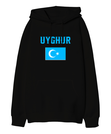 Tisho - Doğu Türkistan,Uyghur,East Turkestan. Siyah Oversize Unisex Kapüşonlu Sweatshirt