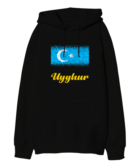 Tisho - Doğu Türkistan,Uyghur,East Turkestan. Siyah Oversize Unisex Kapüşonlu Sweatshirt