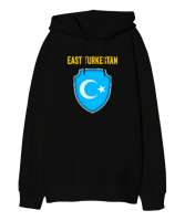 Doğu Türkistan,Uyghur,East Turkestan. Siyah Oversize Unisex Kapüşonlu Sweatshirt - Thumbnail