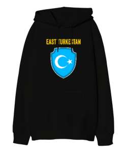 Doğu Türkistan,Uyghur,East Turkestan. Siyah Oversize Unisex Kapüşonlu Sweatshirt